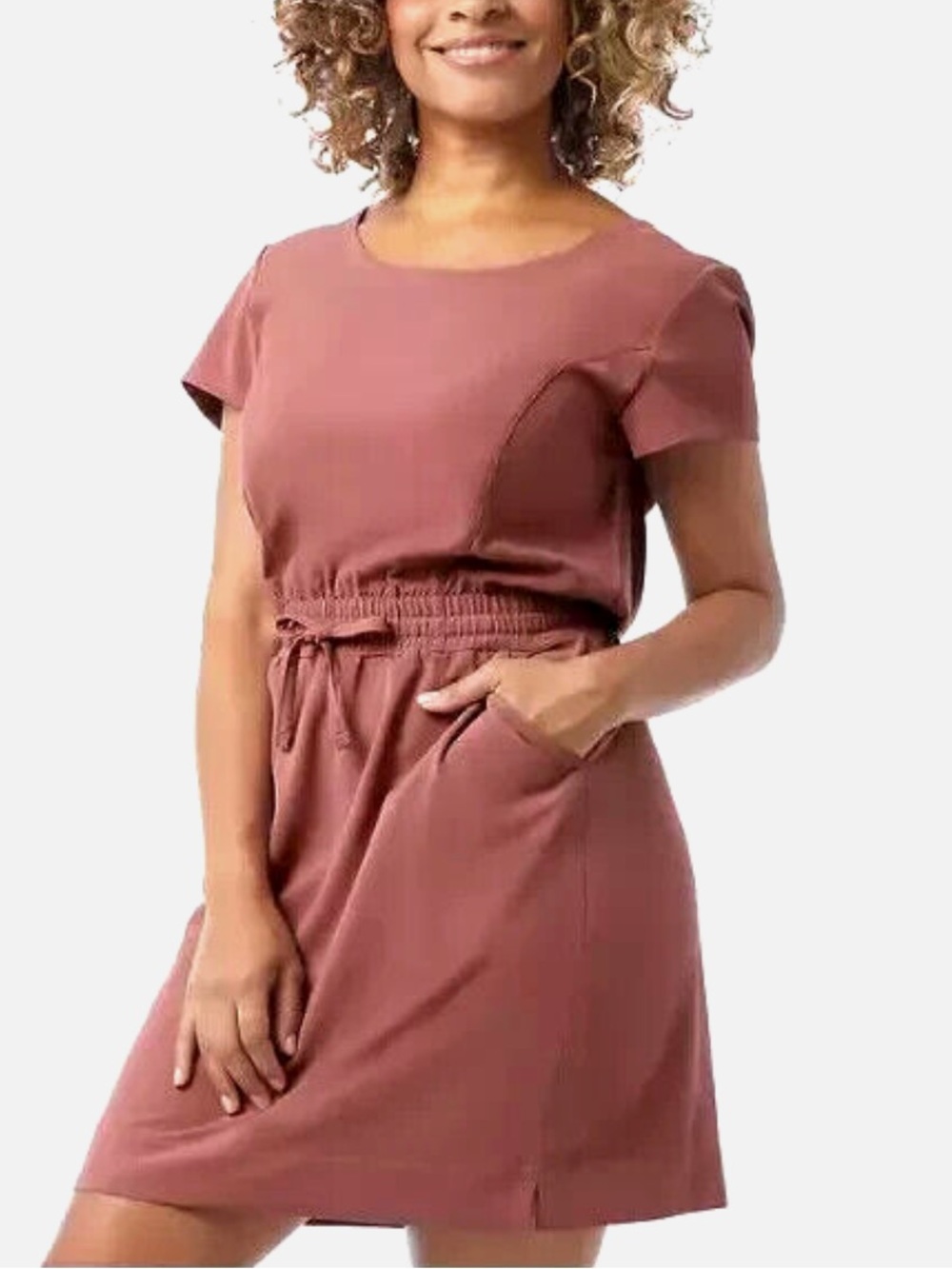 32 Degrees Women's Twill Short Sleeve Drawstring Waist Dress in Rose XL